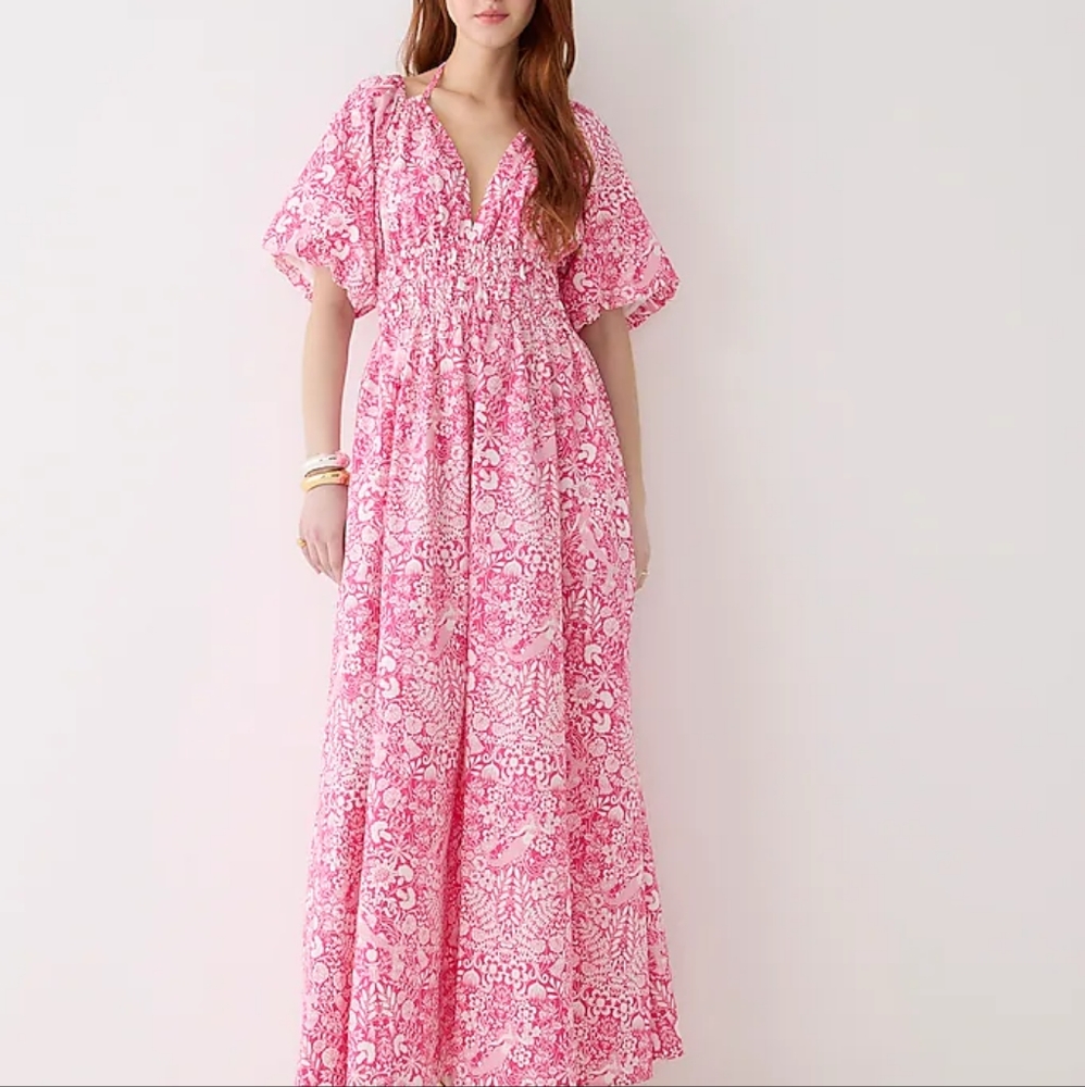 JCrew Collection open-back smocked-waist dress in pink mermaid floral, M, L